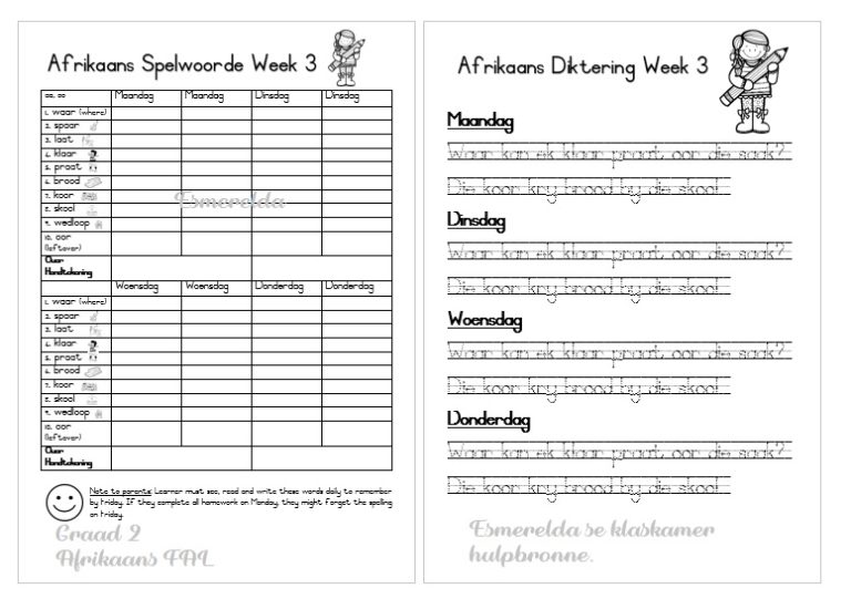 AFRIKAANS FAL TERM 4 GRADE 2 LESSON PLANNING – My Klaskamer